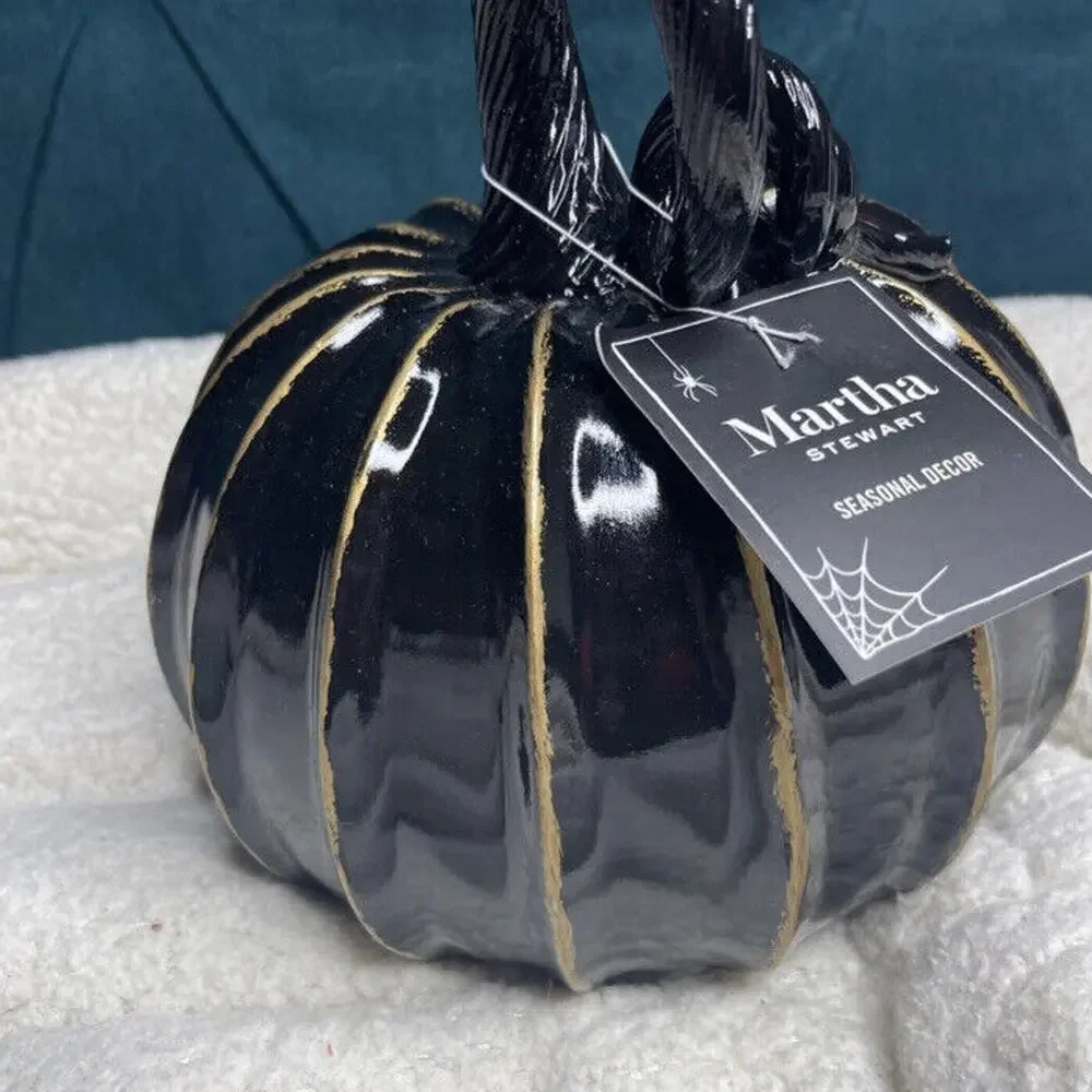 ♡ MARTHA STEWART SMALL CERAMIC PUMPKIN BLACK NWT